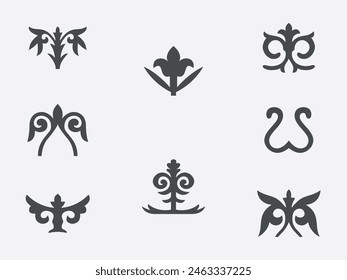 Patterns consisting of rhythmic ordered elements peculiar to Kazakh folk art. Set of vector national ornaments of Kazakhstan, Turkic peoples. Part 5