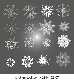 Patterns from curves oval lines on a gray background. Snowflakes