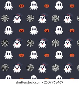 Patterns with Cute Ghosts. Helloween pattern. 