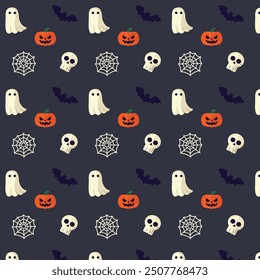 Patterns with Cute Ghosts. Helloween pattern. 