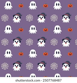 Patterns with Cute Ghosts. Helloween pattern. 