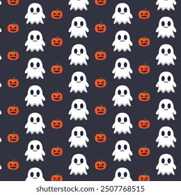 Patterns with Cute Ghosts. Helloween pattern. 