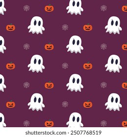 Patterns with Cute Ghosts. Helloween pattern. 