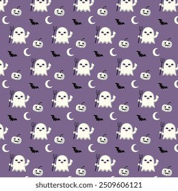 Patterns with Cute Ghosts. Helloween pattern. 