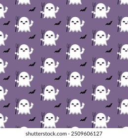 Patterns with Cute Ghosts. Helloween pattern. 