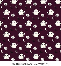 Patterns with Cute Ghosts. Helloween pattern. 