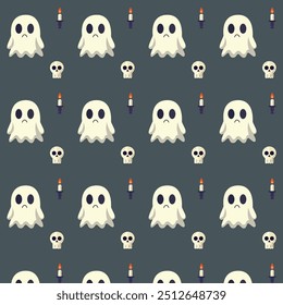 Patterns with Cute Ghosts. Helloween pattern. 