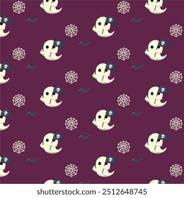 Patterns with Cute Ghosts. Helloween pattern. 