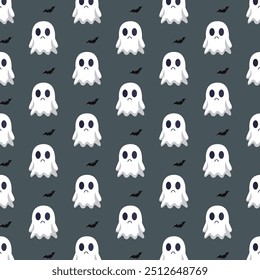 Patterns with Cute Ghosts. Helloween pattern. 