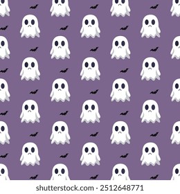 Patterns with Cute Ghosts. Helloween pattern. 