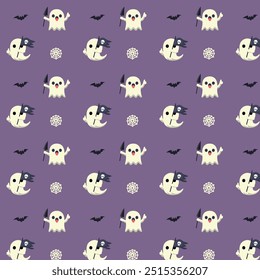 Patterns with Cute Ghosts. Helloween pattern. 