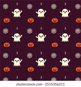 Patterns with Cute Ghosts. Helloween pattern. 