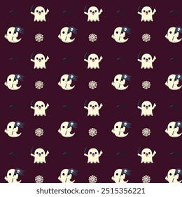 Patterns with Cute Ghosts. Helloween pattern. 