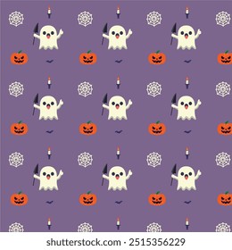 Patterns with Cute Ghosts. Helloween pattern. 