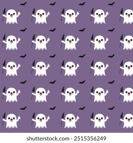 Patterns with Cute Ghosts. Helloween pattern. 