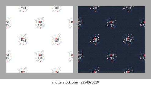 Patterns with cute penguins and text. Vector illustration for valentine's day and birthday.