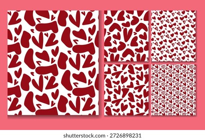 : estampados en rojo intenso y blanco. Texturas románticas dibujadas a mano minimalistas para el envoltorio de regalo del día de San Valentín, diseño textil y fondos de papelería de boda.