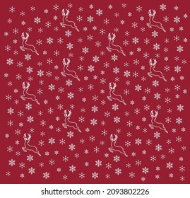 Patrones de ciervos y copos de nieve. Patrones blancos sobre el fondo rojo. Ilustración vectorial, vacaciones de invierno de la tipografía. Navidad.Vacaciones