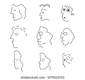 patterns of different faces. line set on white background - vector