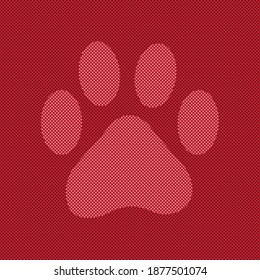 Patterns of fabric fibers with minimal cat footprint, Cat paws illustrations isolated.	