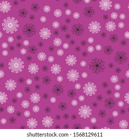 Patterns of figures on a bright purple background