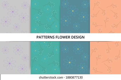 Diseño floral de patrones.Conjunto de adornos botánicos planos sin fisuras con elementos coloridos de flores silvestres para papel pintado, página web, papel envolvente, etc. 