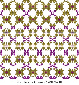 patterns in the form of pixel mosaics. Embroidery. seamless pattern. vector illustration. three colors. for fashion design clothing, wallpaper, home crafts.