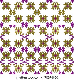 patterns in the form of pixel mosaics. Embroidery. seamless pattern. vector illustration. three colors. for fashion design clothing, wallpaper, home crafts.