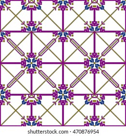 patterns in the form of pixel mosaics. Embroidery. seamless pattern. vector illustration. three colors. for fashion design clothing, wallpaper, home crafts.
