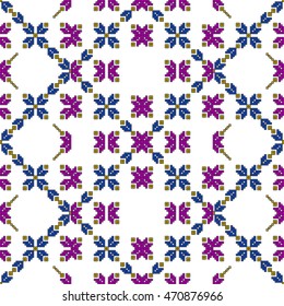 patterns in the form of pixel mosaics. Embroidery. seamless pattern. vector illustration. three colors. for fashion design clothing, wallpaper, home crafts.