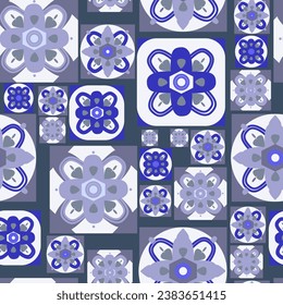 Patrones en forma de mosaicos en un fondo gris, dibujo vectorial