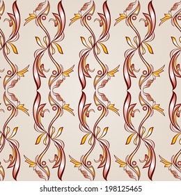 Patterns in the form of vines abstact trees and flowers on a light beige background
