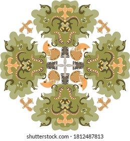 Patterns with foxes by the trees on the white background