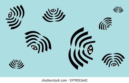 patterns funny spiders on a blue background wallpaper for design
