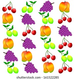 patterns of grapes, mangoes, cherries and lemons