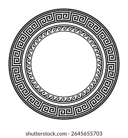 Patterns of Greece and ancient Rome. Greek round frame. Round ornament. Greek meander. Circle european border. Round antique greek border. Typical egyptian, assyrian and greek motives