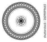 
Patterns of Greece, ancient Rome. Vector round monochrome classic frame with pattern in center. Greek meander. Circle european border. Round antique border. Classic egyptian, assyrian, greek motives