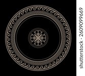 
Patterns of Greece, ancient Rome. Vector round gold classic frame with pattern in center. Greek meander. Circle european border. Round gold antique border. Classic egyptian, assyrian, greek motives