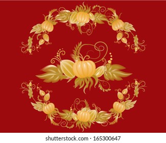 Patterns from leaves and fruits of a pumpkin