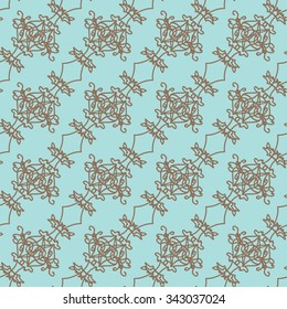 The patterns on vintage turquoise background. Simple drawing. Wallpaper, background, texture. Seamless. Abstract
