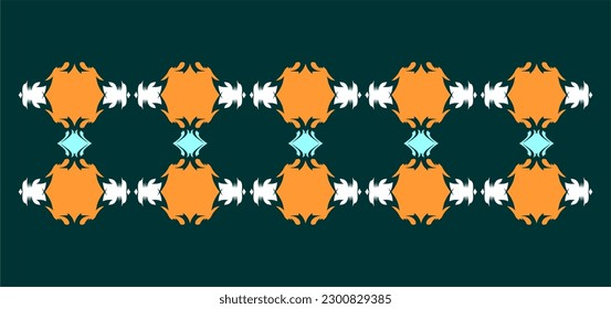 Patterns with orange and blue motifs and white designs for cloth or other decorations