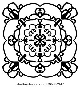 Сircular patterns. Oriental ornament, squared rosette. Abstract symmetry on white background. Sacred geometry, esoteric symbols. Fabric, textile, tiles, prints, designs, wrapping paper, coloring book