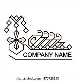 Patterns and ornaments with Scandinavian motifs abstractions. Linear style illustration. Vector linear abstract emblem set, thin line design logo and signs of leaves and geometric shapes
