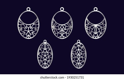 Patterns of oval decorative earrings with openwork oriental patterns. Suitable for cutting and printing