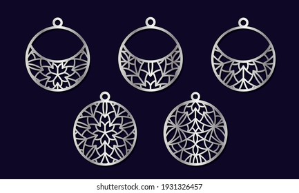 Patterns of oval decorative earrings with openwork oriental patterns. Suitable for cutting and printing