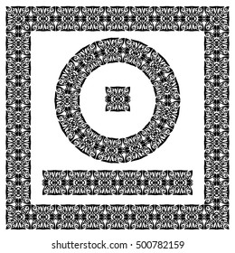 Patterns of plant motifs.
Two-dimensional decorative ornaments abstract type,geometric shapes.