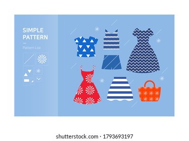 Muster, die auf coolen Sommeroutfit-Formen gedruckt sind.
