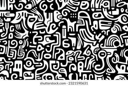 patterns seamless pattern of a black and white abstract pattern, in the style of postmodern mashup, abstracted human figures, playful typography, animated shapes, trompe-l'œil illusionistic details