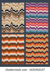 Patterns Set from the 1970s, Wavy Stripes Backgrounds, Vintage Colors