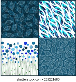 Patterns set with blue floral ornament
